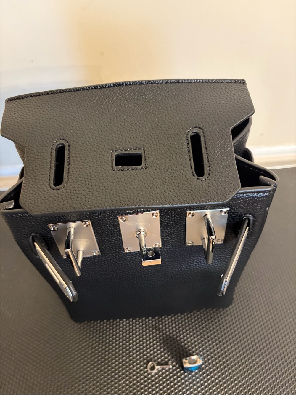 Black Leather Men's HAC Crossbody Bag with Silver Hardware - Picture 7 of 16